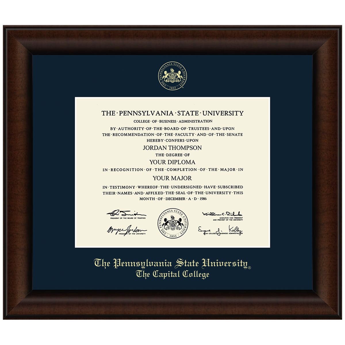 #105 The Capital College diploma frame Lenox (Walnut)